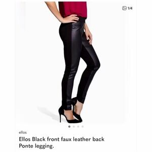 Ellos Sleek Black Faux Leather Front Ponte Leggings Dress Pants With Pockets